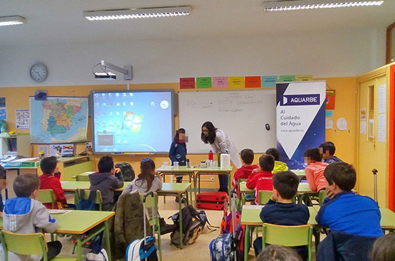Niños en el aula practicando un taller de Aqualogía
